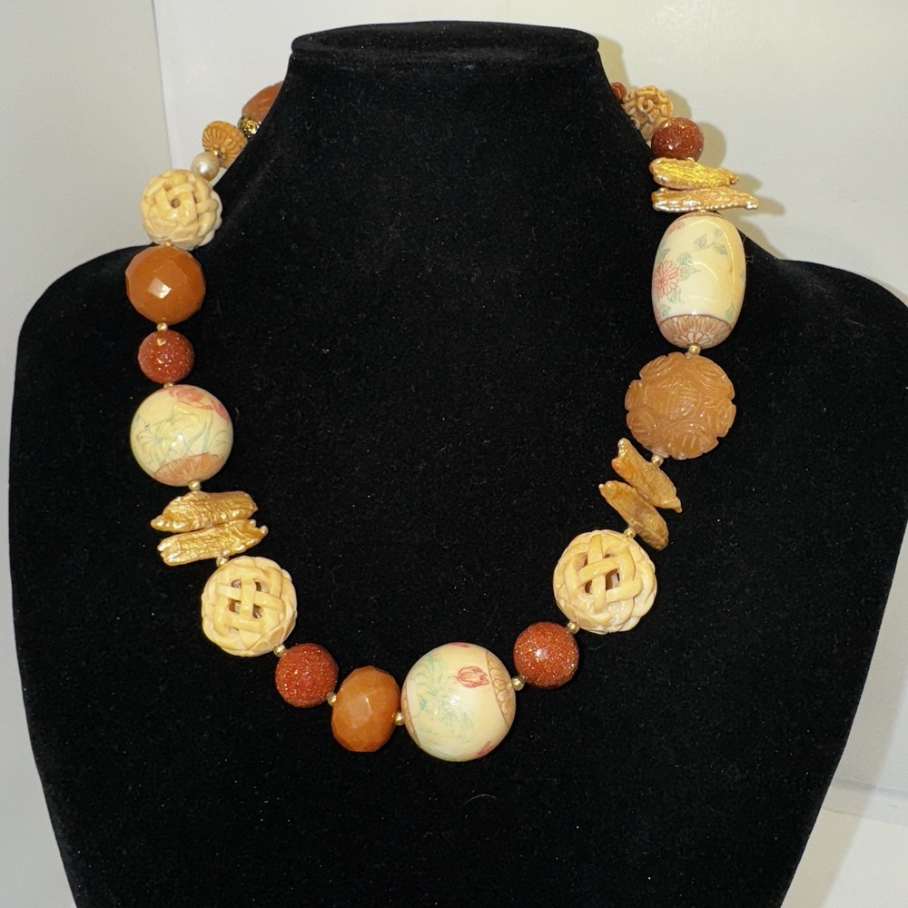 Chachkies By Rebecca Hawaii Aventurine Goldstone Bone Stick Pearls NWT Necklace